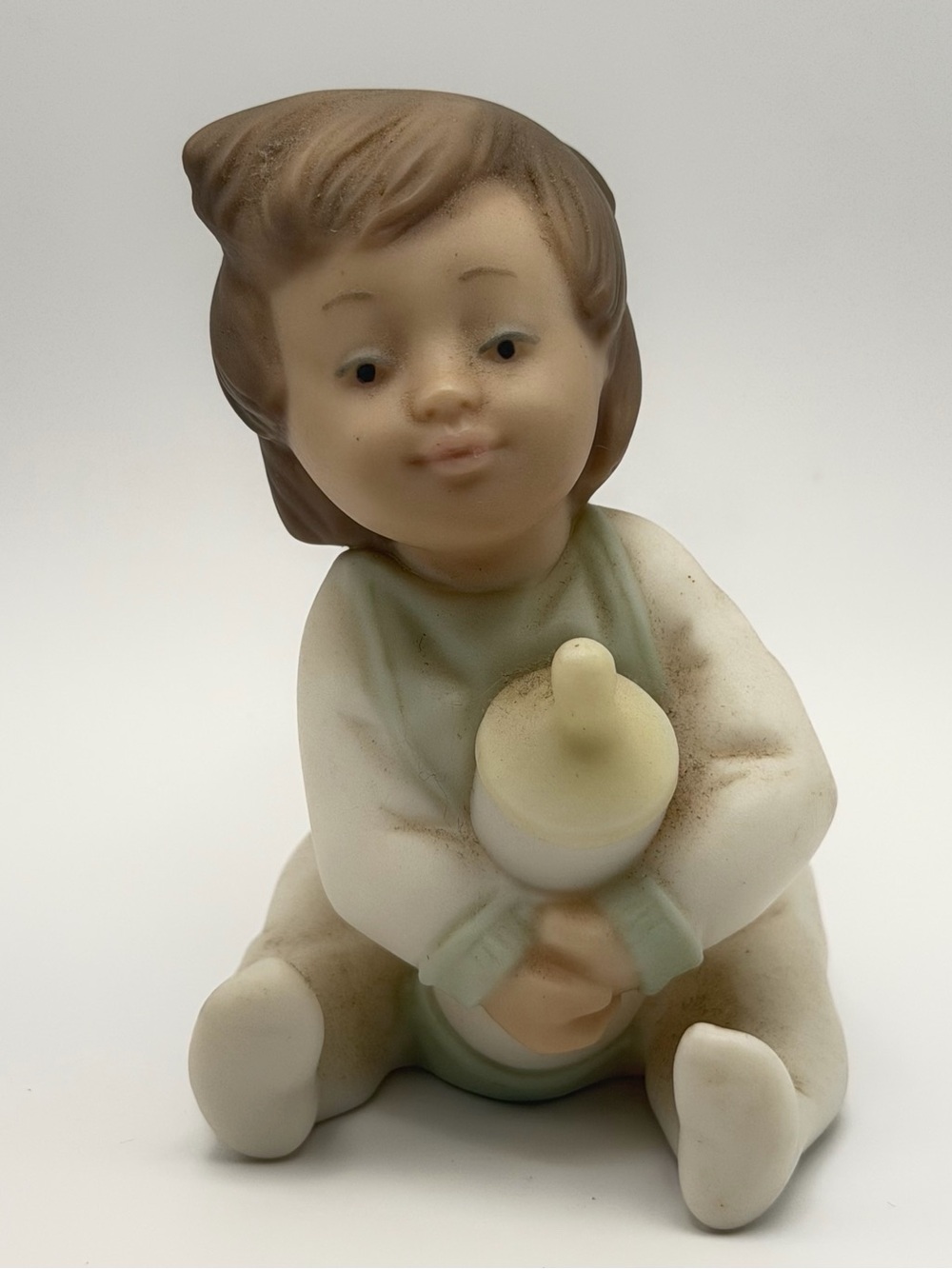 Lladro Cream & Light Green Seated Baby Figurine with Bottle